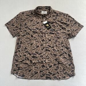 NWT Burlebo Men Gauge Camo Print Performance Button Up Short Sleeve Shirt 2XL